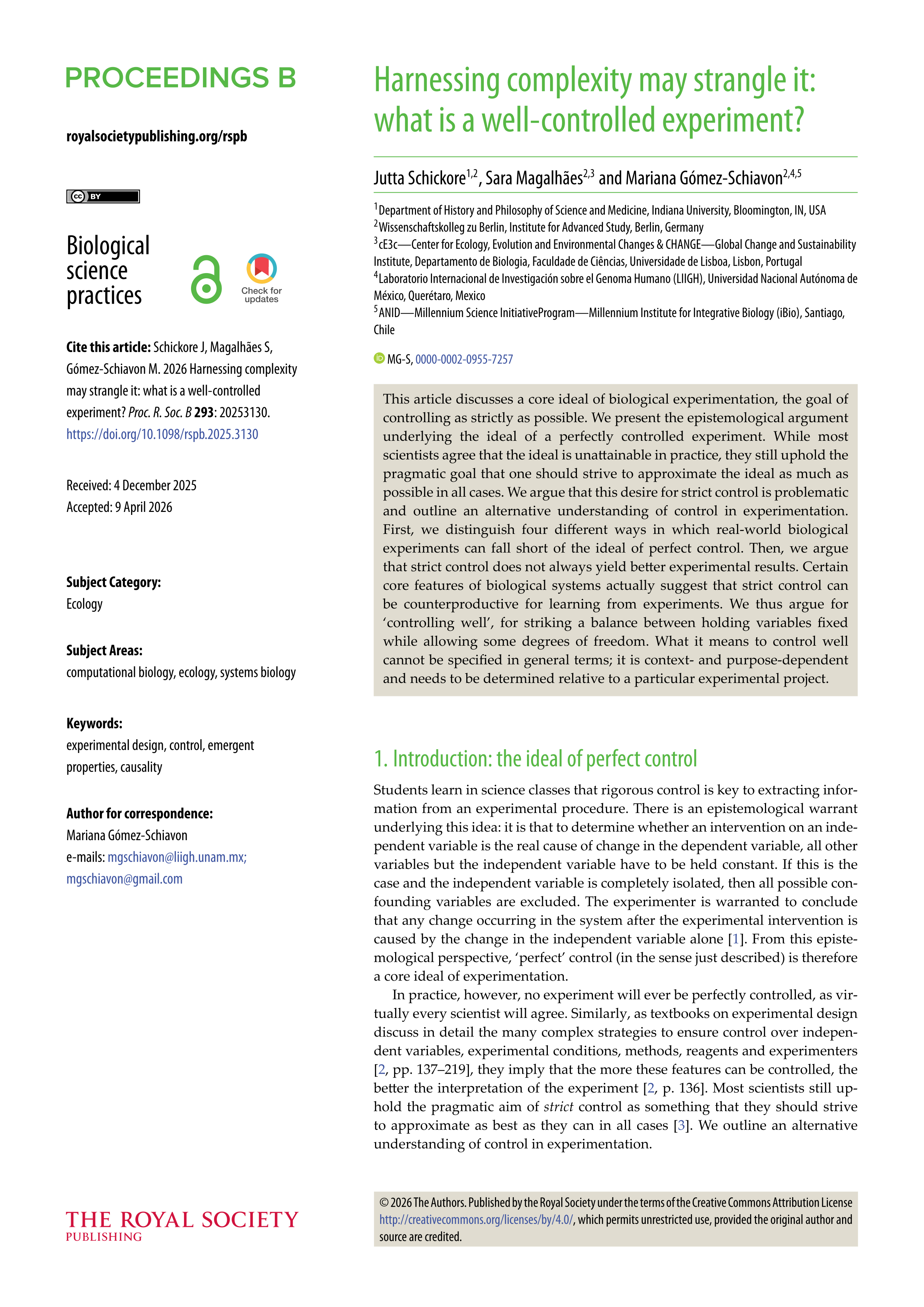 Cover von Harnessing Complexity may Strangle it: What is a Well-Controlled Experiment?