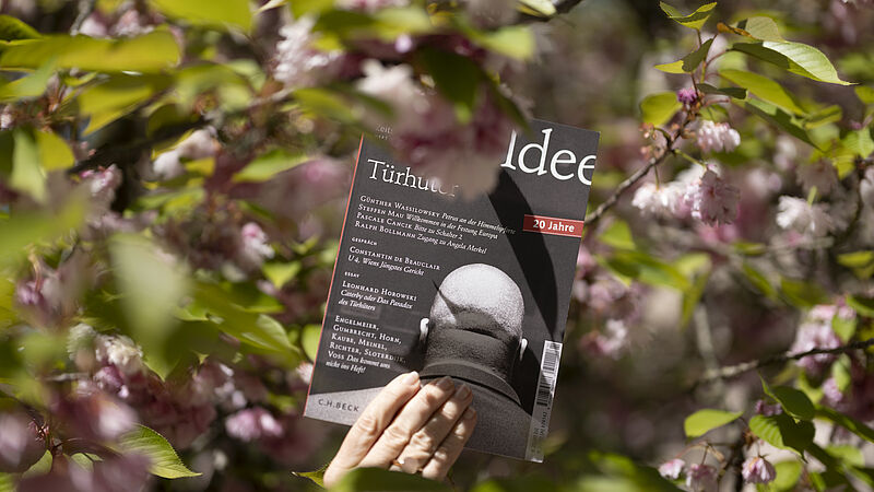 "Ausgabe 'Türhüter' der Zeitschrift für Ideengeschichte in einer Magnolie 